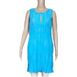La Blanca Turquoise Crinkled Cotton Dress Swim Cover-Up Size S